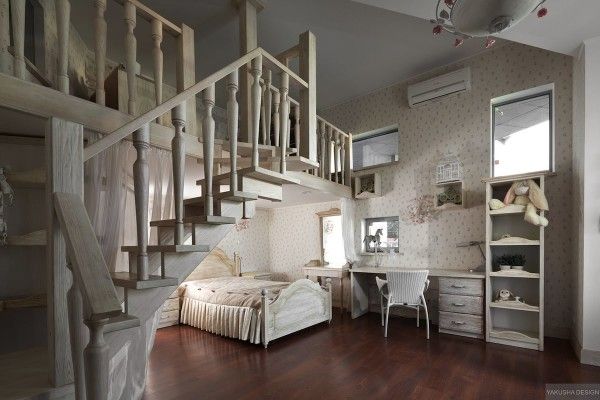 Children`s room interior in Provence style of two-storey apartment