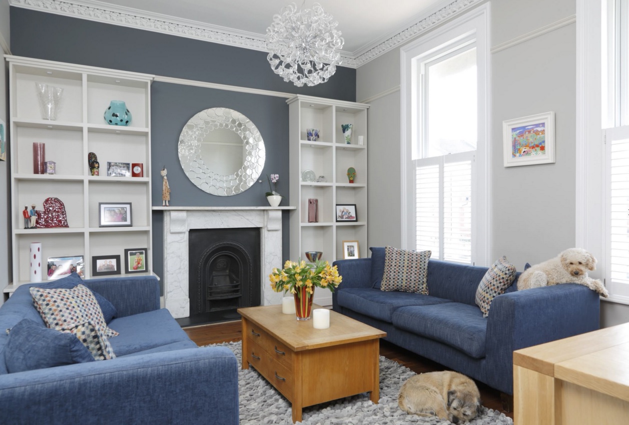 Living Room In Blue And Grey