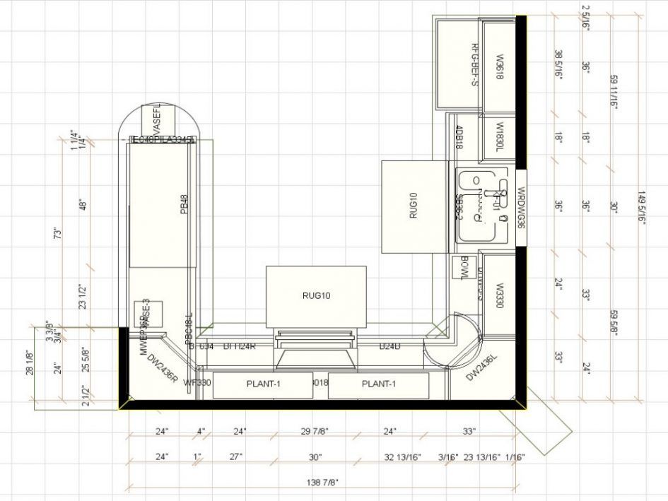 Shaped Kitchen Floor Plans Small L 945x709 