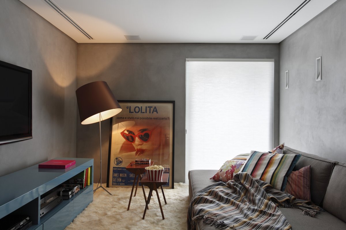 Modern gray walls for retro styled interior of the parlour