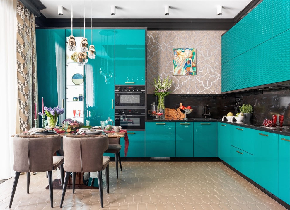 kitchen design with turquoise accents